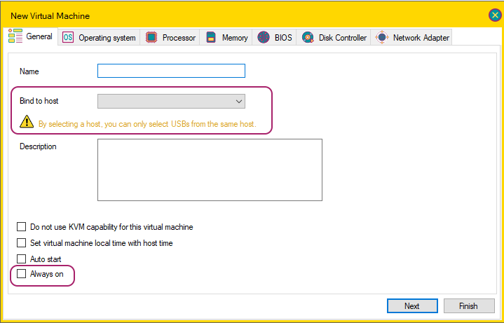Avid-C-VM-Bind-Alwayson پارامترهای عمومی ماشین مجازی