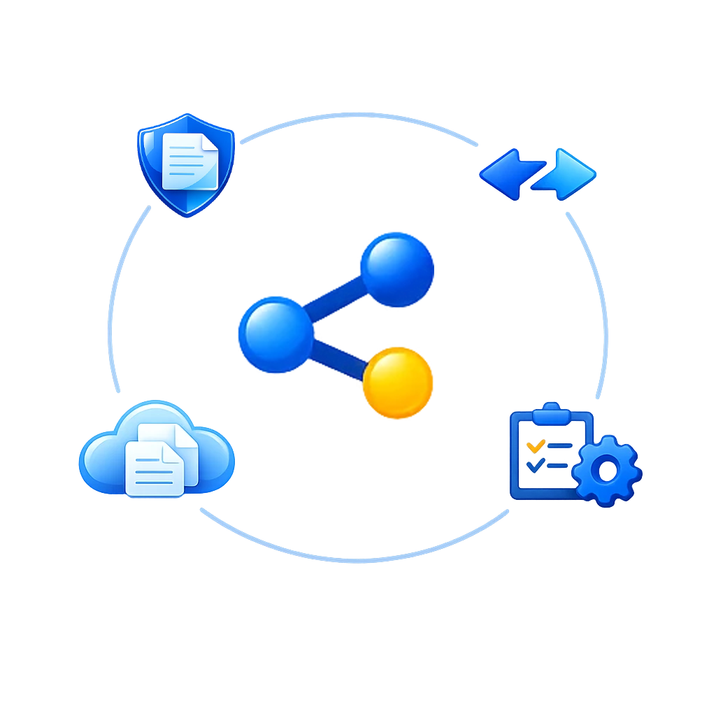 نمای گرافیکی از اشتراک‌گذاری امن فایل در سامانه فایلاد با استفاده از مکانیزم‌های امنیتی و ارتباط امن بین کاربران