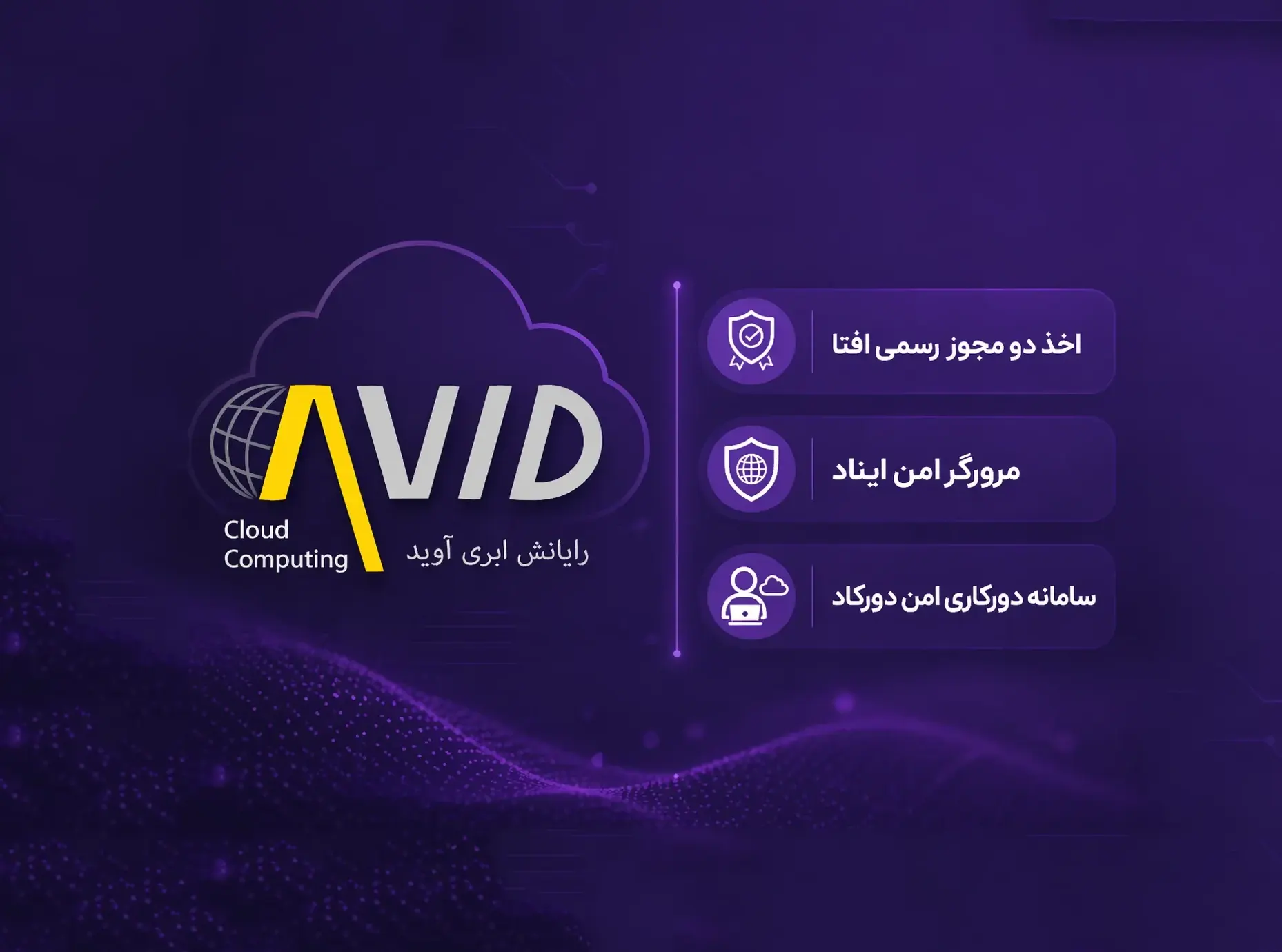 اخذ مجوز رسمی افتا توسط شرکت رایانش ابری آوید برای محصولات ایناد و دورکاد تصویر اعلام اخذ مجوز رسمی افتا توسط شرکت رایانش ابری آوید برای محصولات «مرورگر امن ایناد» و «سامانه دورکاری امن دورکاد»