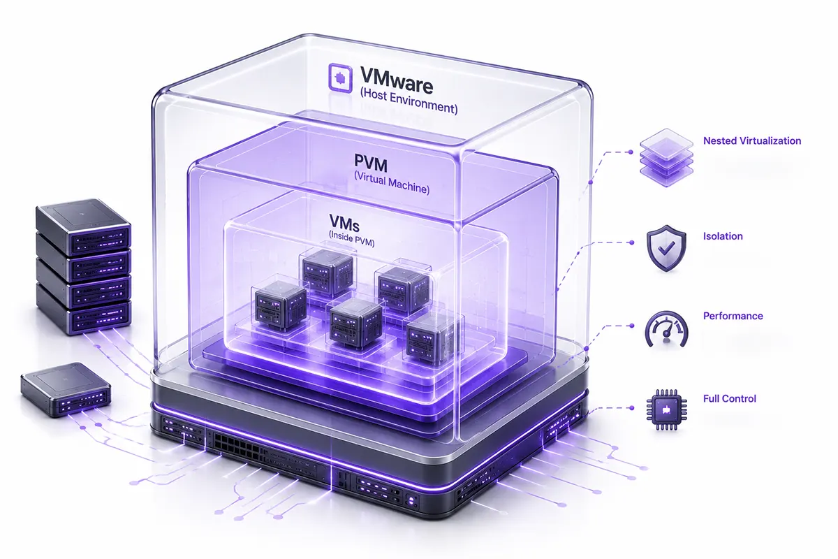 نمایش مفهومی Nested Virtualization برای اجرای PVM داخل VMware