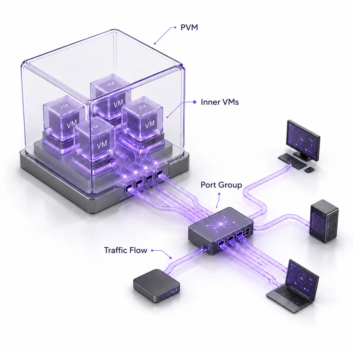 نمایش عبور ترافیک ماشین‌های مجازی داخل PVM از طریق Port Group در VMware