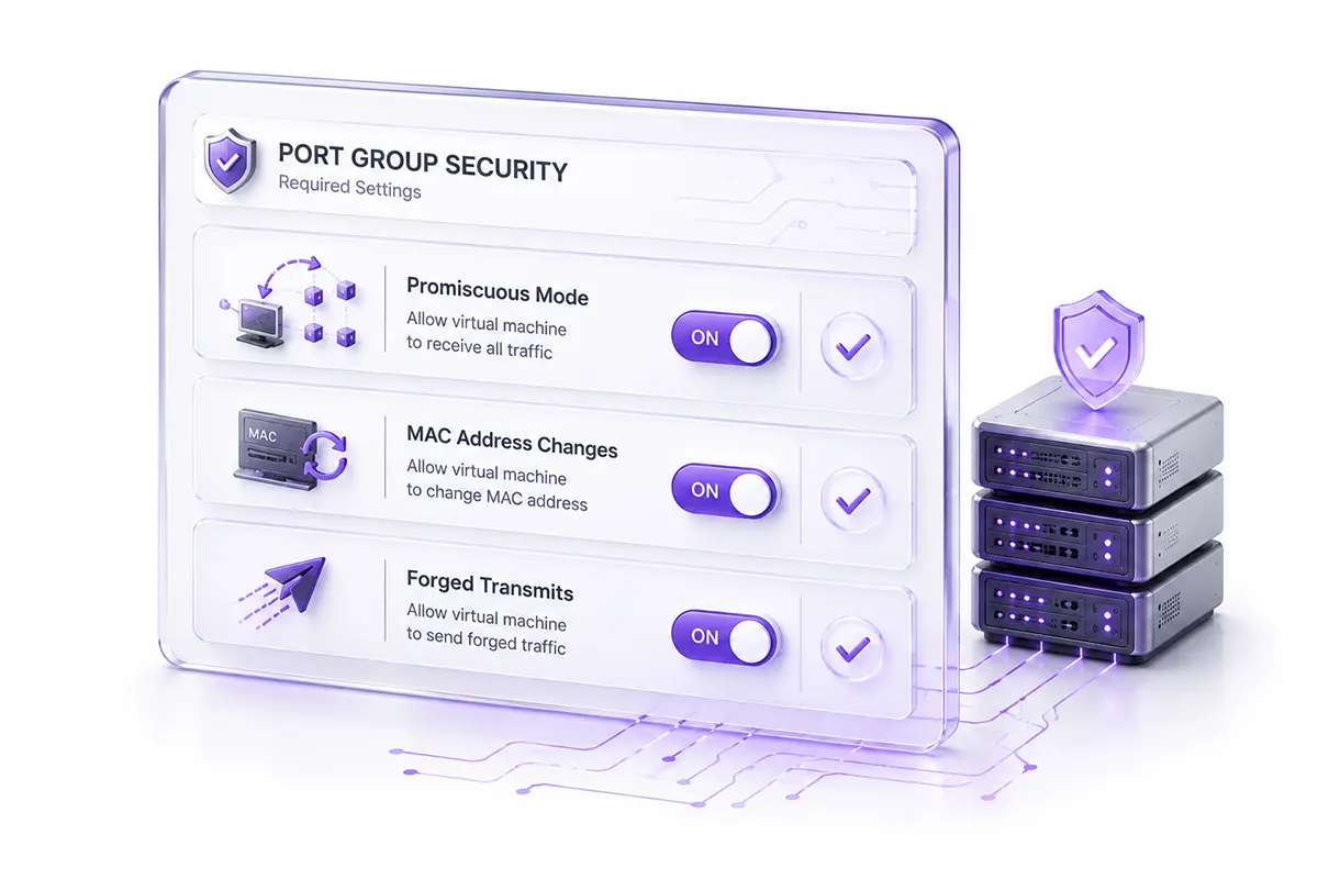نمایش مفهومی تنظیمات امنیتی Port Group برای نصب PVM روی VMware