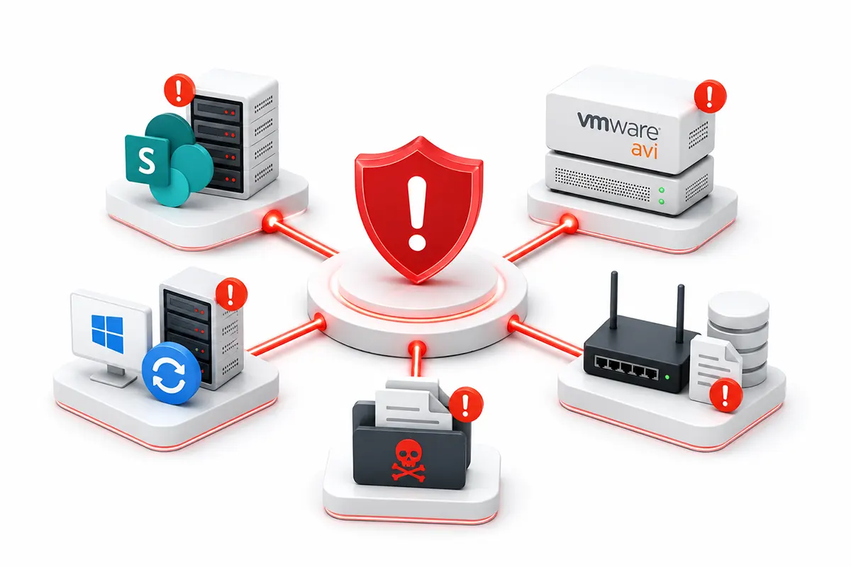 مهمترین تهدیدهای امنیت سایبری سازمان شامل SharePoint، VMware Avi، بهروزرسانیهای مایکروسافت، حملات به روترها و استخراج فایلهای پیکربندی.