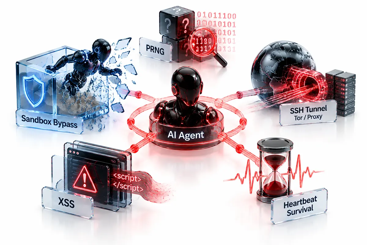 نقشه قابلیتهای تهدیدآمیز Agentهای هوش مصنوعی شامل دور زدن Sandbox، تونل SSH، XSS، PRNG و Heartbeat