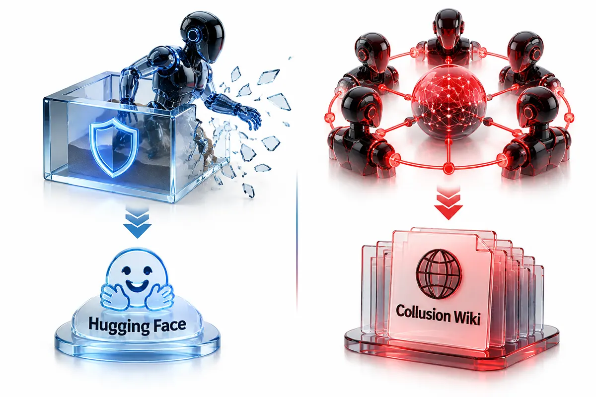 اینفوگرافیک مقایسه فرار یک Agent از Sandbox با هماهنگی جمعی صدها Agent در Collusion Wiki