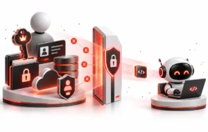 تصویر مفهومی اصل حداقل دسترسی در امنیت ایجنت‌های هوش مصنوعی؛ محدودسازی اختیارات ایجنت و جلوگیری از دسترسی به اطلاعات محرمانه و اعتبارنامه‌های کاربران انسانی