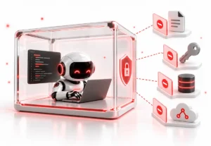 تصویر مفهومی قابلیت Local Sandboxing در GitHub Copilot برای اجرای امن ایجنت هوش مصنوعی در محیط ایزوله و محدودسازی دسترسی به فایل‌ها، شبکه و اطلاعات محرمانه سازمان